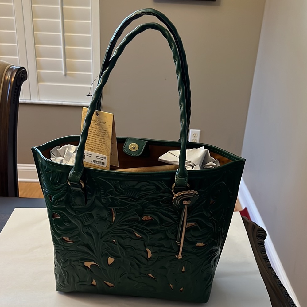 Patricia Nash Green Tooled Leather Tote - Picture 3 of 14